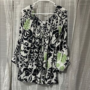 Dressbarn Black and Green Floral Blouse